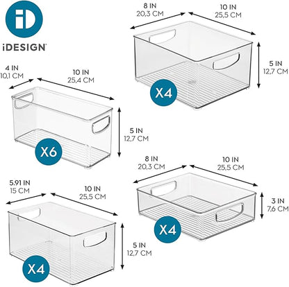 iDesign Stackable Plastic Handle Bin Assortment Set - Storage Organizers for Kitchen, Fridge, Pantry, Home -18 Pack, Clear
