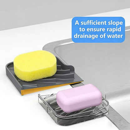 Sponge Holder for Kitchen Sink, Dish Sponge Holder & Soap Tray with Drain, Bathroom Sink Sponge Drying Rack & Perfect Organizer for Dispenser,Bottle,Cup on Sinks or Counter(8"x 4"Gray)