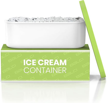 BALCI - Ice Cream Container - 2 Quart - Perfect Reusable Freezer Storage for Homemade Ice Cream Tubs for Sorbet, Frozen Yogurt and Gelato! - Flexible Silicone Lids, Long Scoop, Stackable - Green