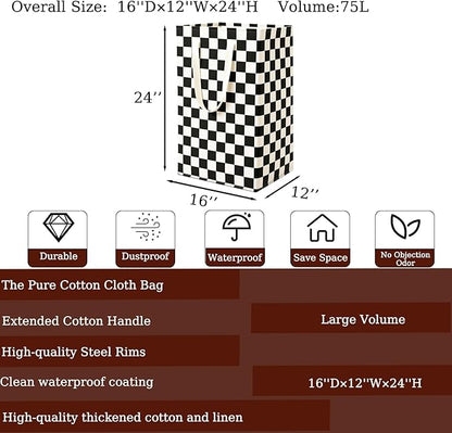Waterproof Laundry Hamper Collapsible Laundry Basket Leather Handle Laundry Bag Large Clothes Storage Toy Organization for Bathroom Bedroom Laundryroom College Dorms (HBG-888)