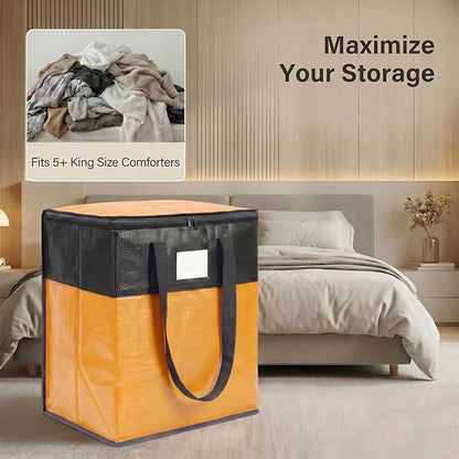 2Pack 180L Extra Large Moving Bags Heavy Duty with Strong Zipper & Comfortable Handles,Sturdy & Durable Clothes Storage Bags,Reusable Packing Moving Boxes for College Dorm,Bedding,Space Saving,Yellow