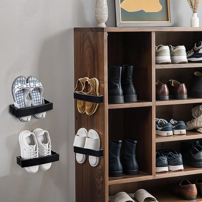 6 Pcs Adjustable Wall Mounted Shoes Rack with Sticky Hanging Strips, Plastic Shoes Holder Storage Organizer, Door Shoe Hangers
