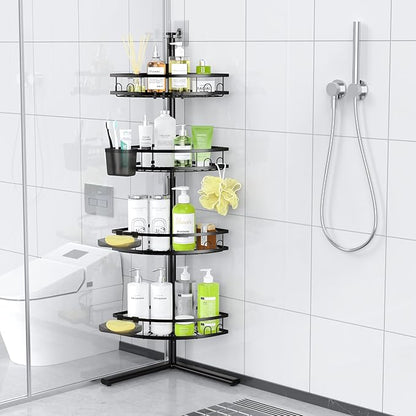 Aitatty Corner Shower Caddy Standing: 4-tier Rustproof Shower Organizer Shelf - Floor Shower Corner Shelf Rack Stand for Bathroom Black