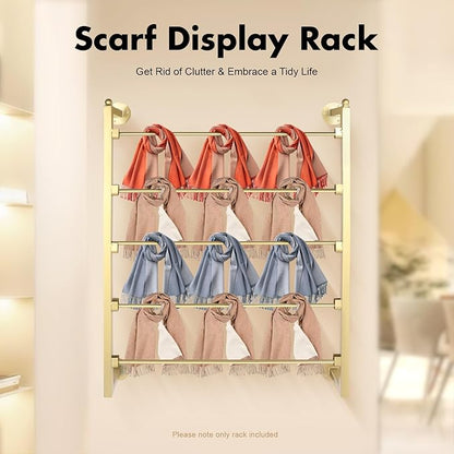 TFCFL Wall Mounted Display Rack, 5-Layer Tie & Scarf Holder, Wrapping Paper Ribbon Organizer, Retail Display for Home & Store (Gold)