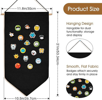 Pin Wall Display Banners,Badge Collection Banner Wall Canvas Banners Hanging Brooch Pin Organizer for Badges,Buttons,Pins,Patches (Black)