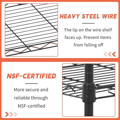 Wire Shelves 5-Tier Metal Storage Shelves 47.6" H x 21.5" x 11.6" Adjustable Wire Rack Shelf NSF Shelving Unit for Kitchen Storage Pantry Laundry, 750LB Capacity, Black