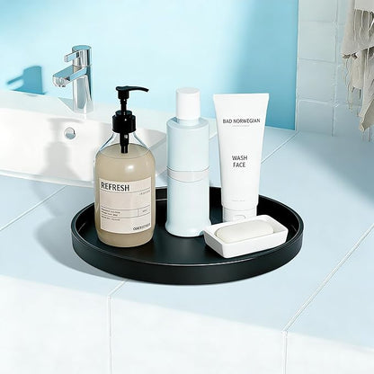 1 Pack 10" Bathroom and Vanity Tray, ABS Bathroom Counter Organizer, Coffee Table Decor for Perfume, Candles, Keys &More. Kitchen Countertop Organizer, Decorative Tray Soap Holder, Black