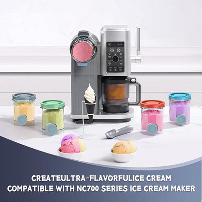 Replacement Pints and Colorful Lids for Ninja swirl creami NC700, NC701 Series Ice Cream & Soft Serve Makers, 4 Pack creami containers, 16oz swirl pints, Dishwasher Safe