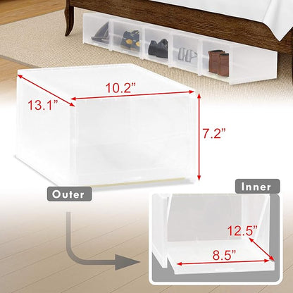 AJP Distributors 6-Pack Push-Pull Drawer Type Stackable Shoe Storage Container Box Organizer with 120° Lids for Home Closet & Entryway Sneakers Shoes Cabinet Bins Transparent Plastic Boxes Set (Clear)