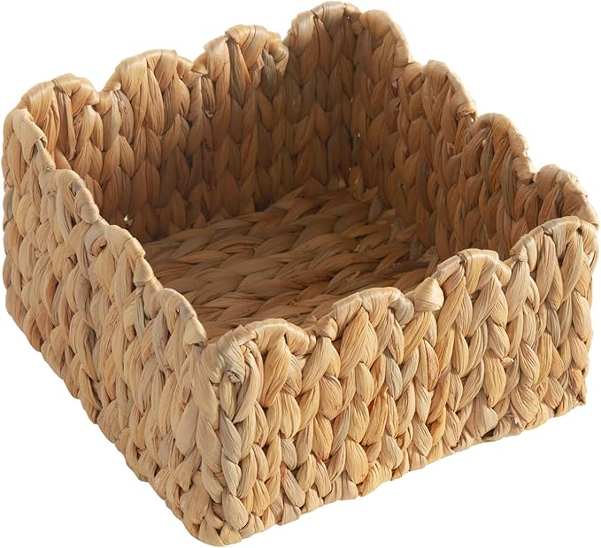 Scalloped Basket, Wicker Storage Baskets, Hand Woven Baskets for Shelves,Natural Baskets for Organizing (Water Hyacinth(S-9.5" L x 9.5" W x 5.5" H))