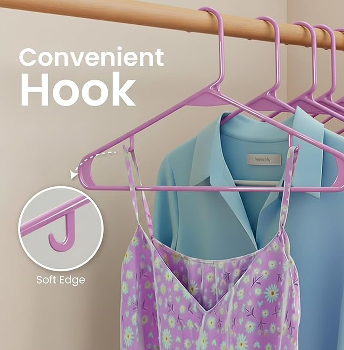 Utopia Home Plastic Hangers 50 Pack - Space Saving Clothes Hanger - Durable & Strong Closet Organizers and Storage with Built-in Strap Hooks - Essential for Shirts, Pants, Skirts & Coats (Pink)