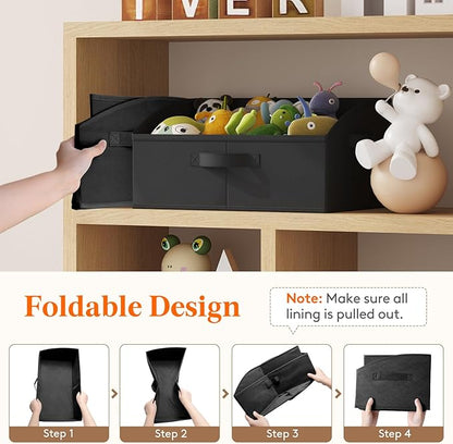 Lifewit Trapezoid Closet Storage Bins for Shelf, 6 Packs Non-woven Closet Organizer Baskets with Handles, Foldable Clothes Containers Boxes for Clothing, Book, Purse, 19L, Large, Black