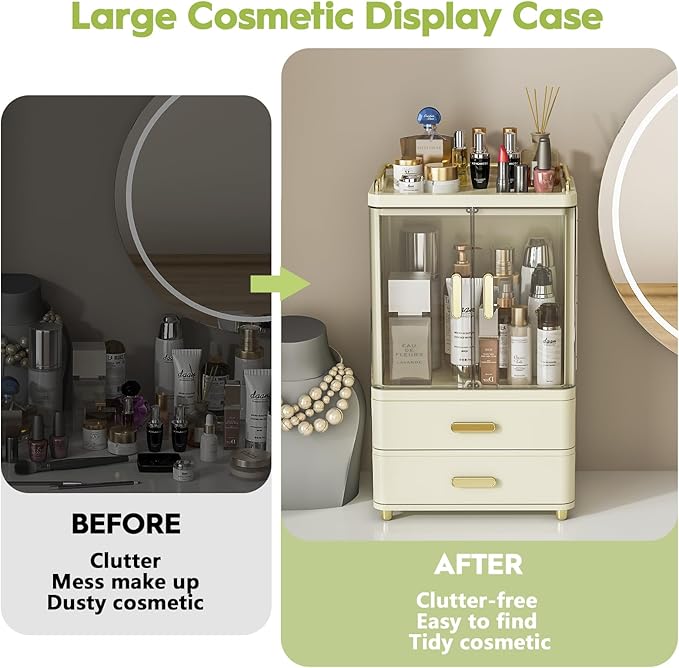 Webetop Make up Organizers for Vanity, 18.3" Skin Care Organizer Countertop with Drawers & Doors, Large Make up Storage Organizer, Pro Beauty Organizer Case for Dresser,Skin Care Caddy Holder Gift