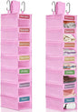 2 Pack 7 Shelf Weekly Clothes Organizer Hanging Closet for Kids with Side Pockets Weekday Shoes Rack Weekly Clothes Organizers Monday Through Weekend Foldable Storage Shelves(Pink)