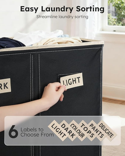 SOLEDI 200L 3-Section Laundry Hamper with Lid, Extra Large Dirty Clothes Basket with Sturdy Handles for Laundry Room & Bedroom - Durable Organizer for Sorting Laundry