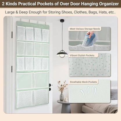 16 Pockets- Over Door Hanging Storage Organizer with 4 Kinds Pouch,Behind Closet Hanging Shelf Holder for Sock,Hat,Underwear,Travel Outfit,Shoes,Back of Door Space-saving Organization for Home,Dorm,RV