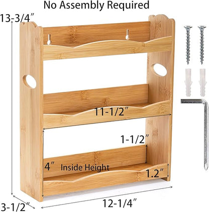 Jucoan 3-Tier Bamboo Spice Rack for Countertop, Wall Mounted Spice Holder Rack Seasoning Bottles Jar Organizer Shelf, Bathroom Organizer Rack, Spice Rack Only, Jars No Included, No Assembly Required