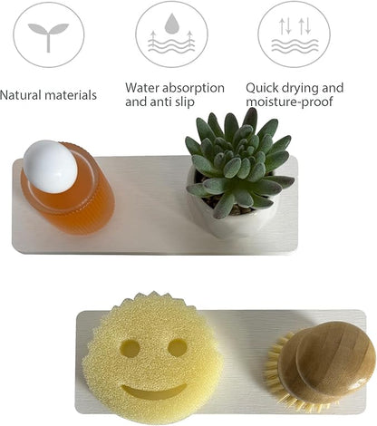 NiuYichee 2-Pack Water Absorbing Stone Trays for Sink, Quick-Drying Diatomite Tray, Bathroom Soap Dish, Absorbent Stone Soap Tray, Dish Soap Holder, White (8.66 x 3.15 Inches)