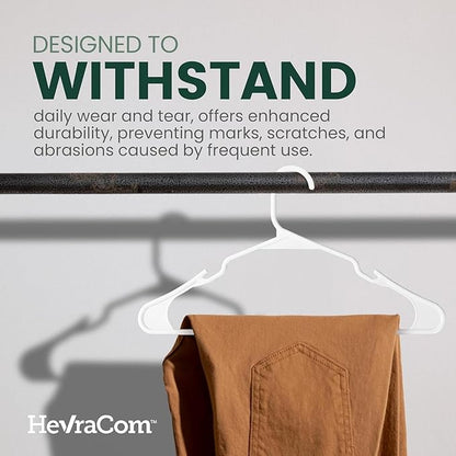 HevraCom White Plastic Hangers 50 Pack - Strong & Durable Non Slip Clothes Hangers for Closet, Space Saving Coat and Pant Hanger with Shoulder Grooves, Clipless Design
