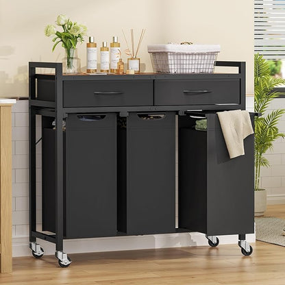 Laundry Sorter 3 Section, 120 L Laundry Hamper with 2 Drawers & 2-tone Top Panel, Rolling Laundry Basket Organizer with Pull-Out Removable Oxford Fabric Bags for Laundry Room Organization UNZYL006BVV3