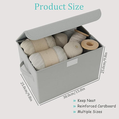 Storage Bins with Lids for Organizing, Closet Boxes with 2 Carrying Handles and Sturdy Heavy Cardboard, Home Organizers Cubes, 2 Pack, Grey, 15 x 9.8 x 9.8 In, XSNY12GL-2