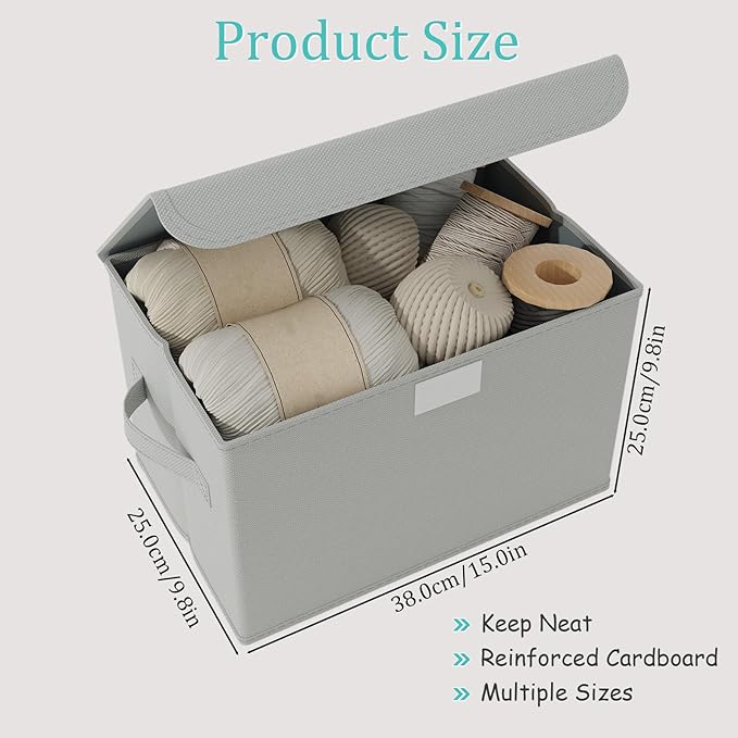 Storage Bins with Lids for Organizing, Closet Boxes with 2 Carrying Handles and Sturdy Heavy Cardboard, Home Organizers Cubes, 4 Pack, Grey, 15 x 9.8 x 9.8 In, XSNY12GL-4