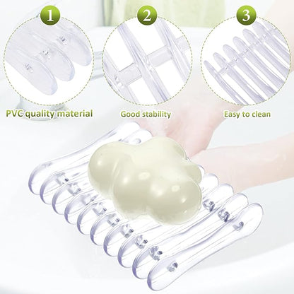 Plastic Bar Soap Holder Soap Saver Tray Bar Dish Self Draining Dishes for Sponge Dryer Bathroom Toilet Shower Kitchen Restaurant Counter(Clear,4 Pieces)