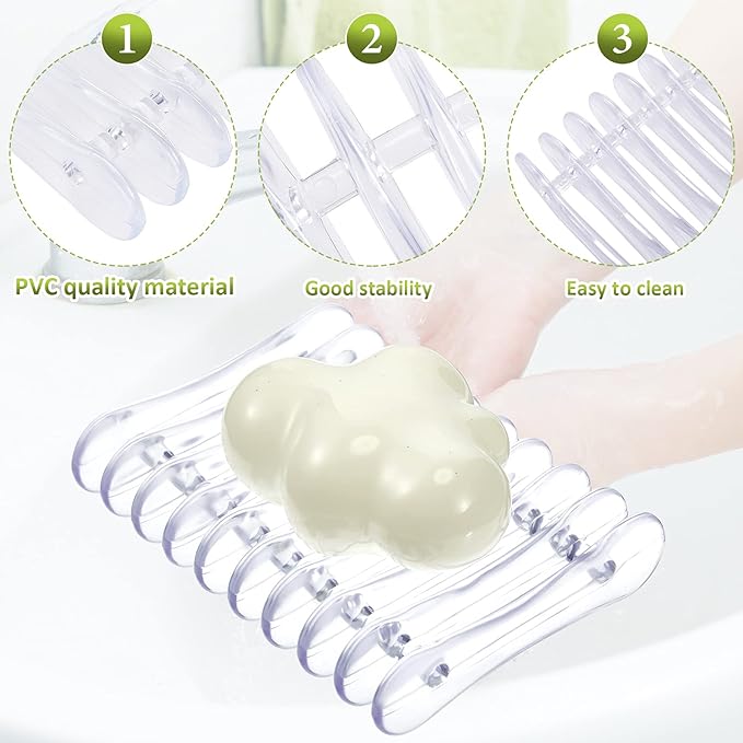 Plastic Bar Soap Holder Soap Saver Tray Bar Dish Self Draining Dishes for Sponge Dryer Bathroom Toilet Shower Kitchen Restaurant Counter(Clear,6 Pieces)