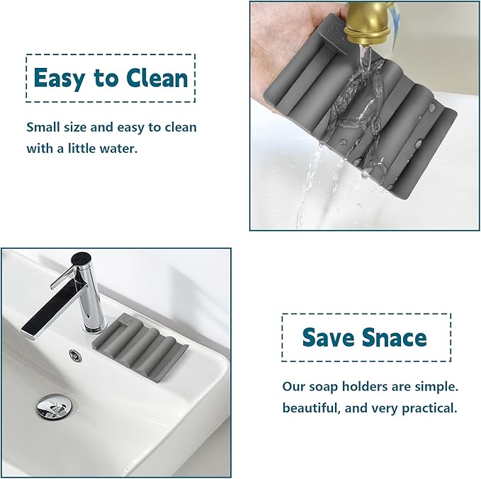 Silicone Soap Dish,Self Draining Soap Holder Perfect for Shower,Bathroom Sink,Kitchen Sink & Travel,Non-Slip Bar Soap Holder Extend Soap Life,Keep Soap Bars Dry & Easy Cleaning Grey-1Pcs