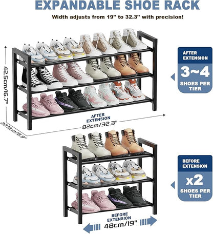 Mavivegue 18-33” Expandable Shoe Rack for Closet, 3-Tier Shoe Organizer, Adjustable Shoe Rack for Front Door Entrance, Entryway
