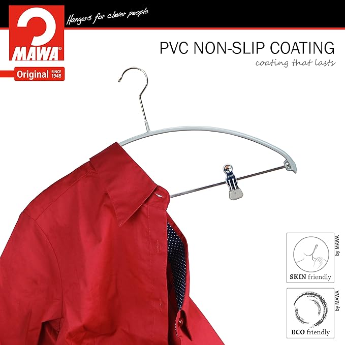 Mawa Narrow Petite Clothing Hangers, Steel Hanger with Non-Slip Coating, for Shirts, Dresses, Suits, Pants, Skirts, Camisoles, Jackets, 360-degree Rotatable Hook