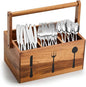 Geetery Acacia Utensil Caddy Silverware Caddy with Handle Wooden Multipurpose Countertop Flatware Napkin Utensil Organizer for Party Picnic Kitchen Trip, 9.1 x 5.9 x 4.5 in(Wood Color)