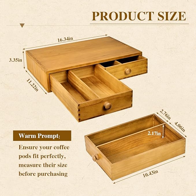 NANXITU K Cup Storage Organizer,Wood Coffee Pod and Tea Bag Holder,Kcup Drawer Coffee Maker Stand,Home Kitchen Counter Holds Up to 30 Pods Capacity