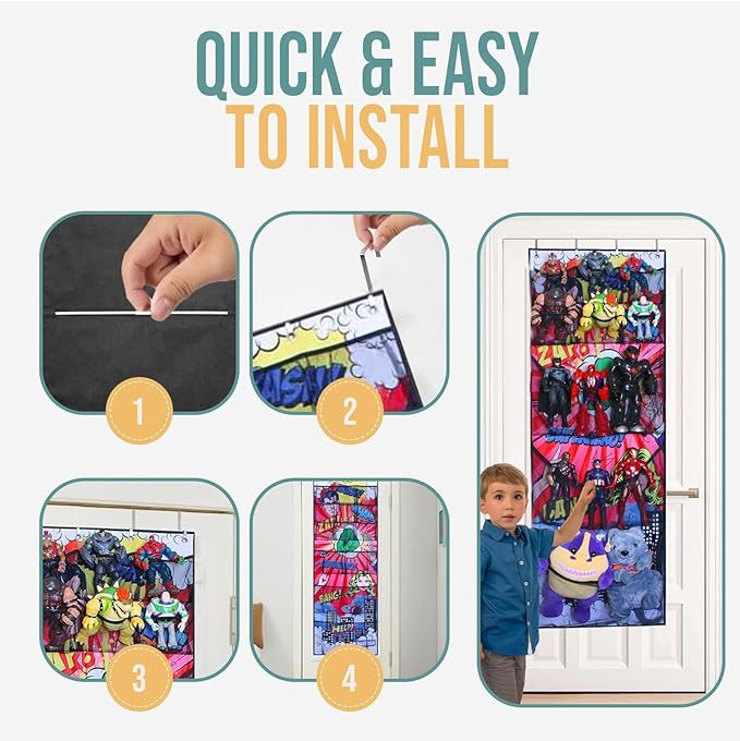 Superhero Organizer, Over The Door Hanging Shoe Organizer, Red (65'' x 23''),Toy Organizer