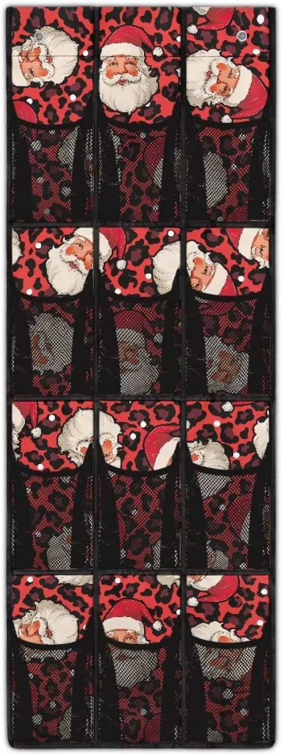 Santa Claus Behind Door Organizer for Merry Christmas Home Decor Mesh Fabric Door Hanging Shoe Organizer for Living 12 Pockets with 4 Metal Hook Multi-Funtion Storage Bag