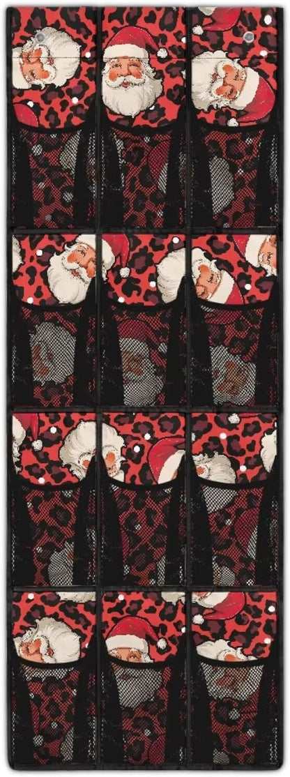 Santa Claus Behind Door Organizer for Merry Christmas Home Decor Mesh Fabric Door Hanging Shoe Organizer for Living 12 Pockets with 4 Metal Hook Multi-Funtion Storage Bag