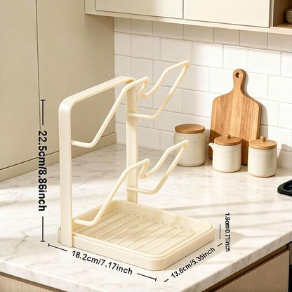 Peaoop Kitchen Pot Lid Storage Rack,Countertop Pot Lid Holder With Spoon Rest,Multifunctional Pot Lid Organizer with Removable Drip Tray for Countertop Kitchen Space Tidy (White, One Layer)