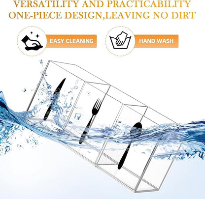 Suzile Acrylic Cutlery Storage Organizer Bin Silverware Caddy Countertop Knife Spoon and Fork Holder Kitchen 3 Section Tableware Storage Box for Cabinet Indoor Home Flatware Dining Room (Clear,L)