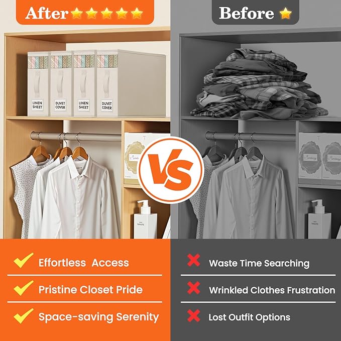 WOWBOX Sheet Organizers and Storage,Closet Bed Sheet Organizer Under Bed Storage and Organization with Label Cards & Clear Window for Bedding Sheets,Duvet Covers,Blankets (10 Pack，Beige)