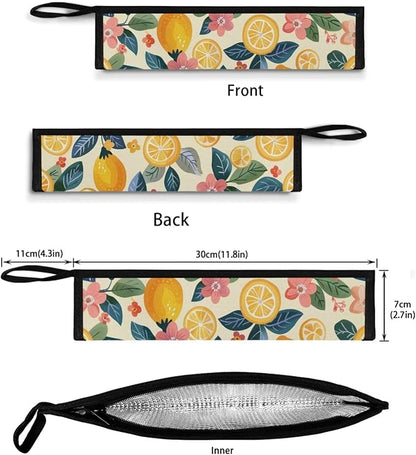 COEQINE Lemon Utensil Holder Large Capacity Portable Travel Case for Work Outdoor Reusable Portable Travel Tableware With Handles Work Travel Accessories,Pink Boho Floral Lemon