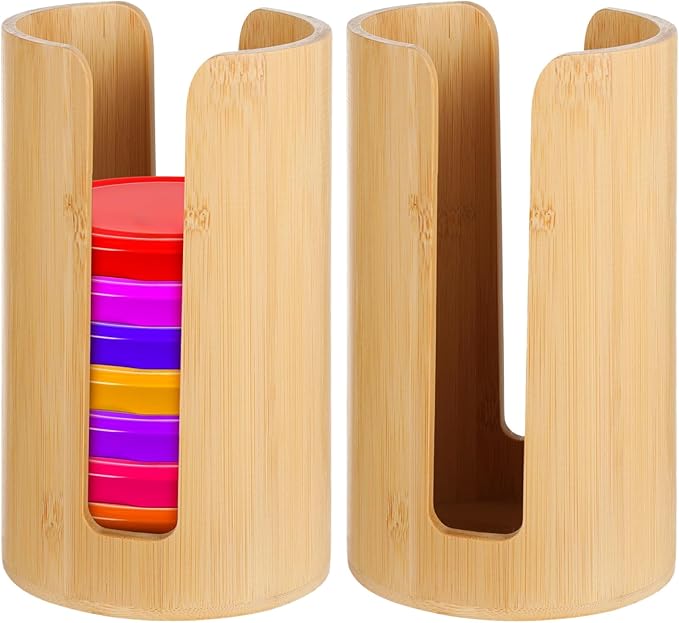 OMISTAR 2 PCS Wooden Mason Jar Lid Organizers, 3.7 in Inner Dia, Canning Jar Vertical Storage Holder for Metal Plastic Wood Lids, Easy Access U Slots
