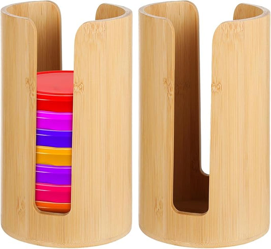 OMISTAR 2 PCS Wooden Mason Jar Lid Organizers, 3.7 in Inner Dia, Canning Jar Vertical Storage Holder for Metal Plastic Wood Lids, Easy Access U Slots