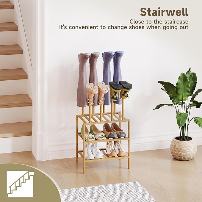 Boot Rack for Tall Boots Organizer,3-Tier Multiuse Shoe Rack and Boot Storage Rack,for Tall Boots,Sneakers,High-Heel (Natrual, 3-tier-short)