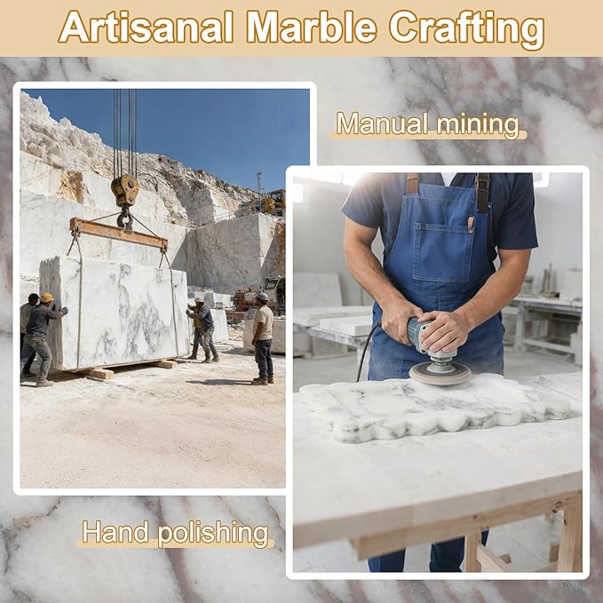100% Natural Marble Vanity Tray - Real Stone Storage Organizer for Bathroom/Kitchen/Vanity/Dresser, Countertop Tray for Perfume, Jewelry, Home Decor, 11.8 x 7.8 x 0.7 Inch