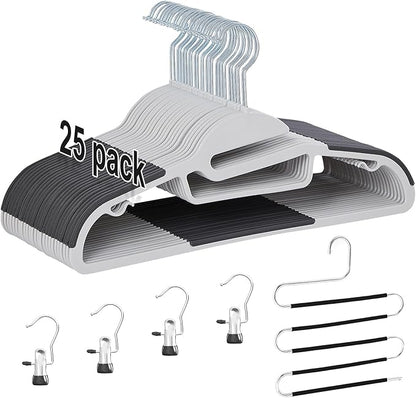 VECELO 25 Pack Coat Hangers, Premium Quality Plastic Suit Clothes Hanger, Non-Slip, Heavy-Duty, S-Shaped Opening, 360º Swivel Hook, Space-Saving for Bedroom Closet