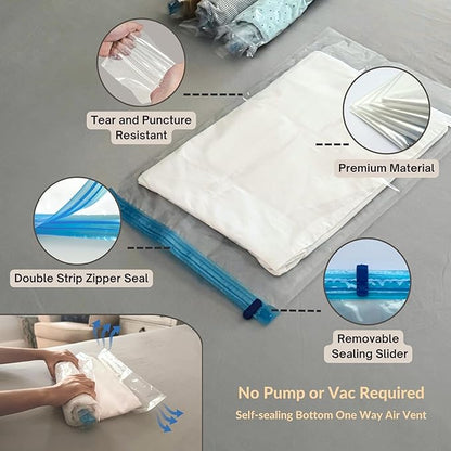 35 Pack Vacuum Storage Bags with Hand Pump, Compression Space Saver for Comforter, Bedding, Blanket Storage, Vacuum Seal Bags for Clothing, Travel Luggage Suitcase and Closet Organizer