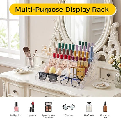Acrylic Nail Polish Organizer Holder Rack 6 Layers, Clear Display Stand For Sunglasses,Essential Oils, Makeup Organizer, Holds Up to 72 Bottles