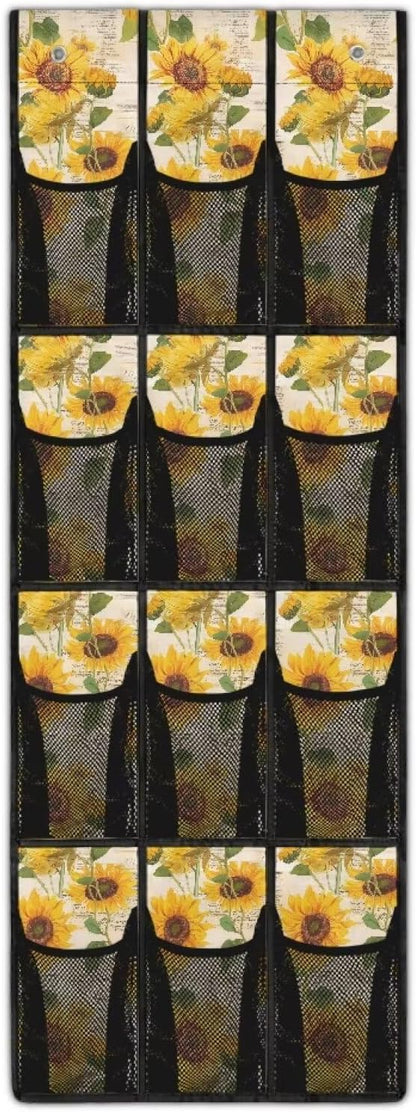 Sunflower Over the Door Shoe Organizer 12 Large Mesh Pockets Sturdy Oxford Shoe Storage Organizer Hanging Shoe Rack for Closet