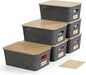 Bagnizer Small Plastic Storage Bins with Bamboo Lids 5.2qt Stackable Box Basket Pantry Decorative Containers Cute with Lable for Organizing Desktop Closet Office Gray of 6 packs 10 * 7.2 * 4.1"