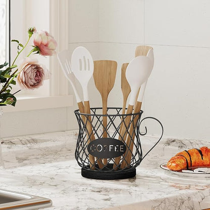 YINMIT K Cup Holder Organizer, Sturdy Coffee Pod Holder Organizer, 35 Kcup Large Capacity Storage Basket for Kitchen Counter and Office Desktop (Black-Circular with Handle)